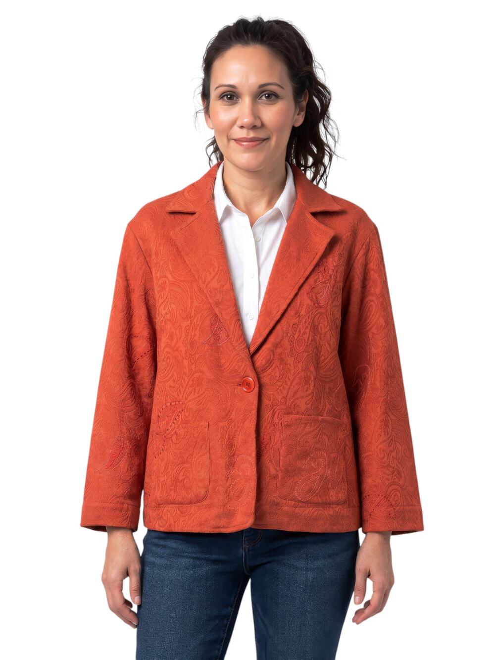 Coldwater Creek Brocade Embroidered Orange Jacket Blazer XL
